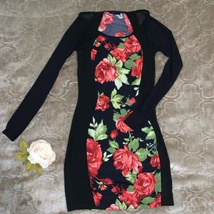 Rose Mini dress floral sheer sleeves